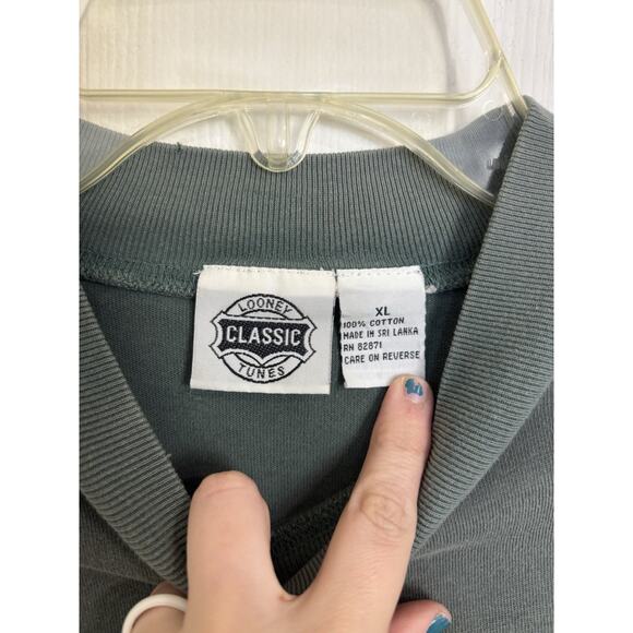 VTG 90s Looney Tunes Warner Bros Mock Neck Embroidered Top Size XL Green - Picture 4 of 7